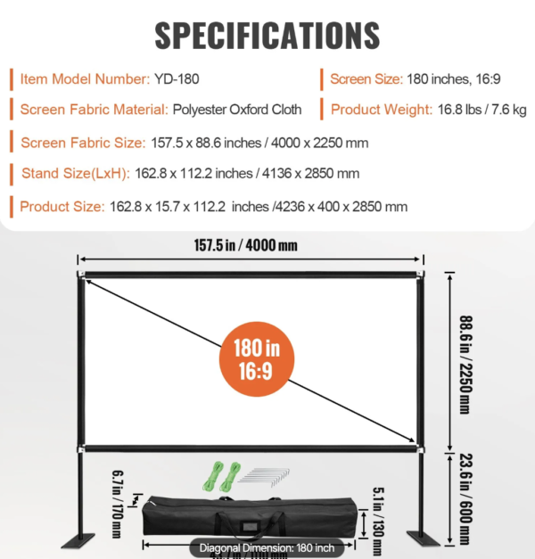 Outdoor Projector Screen with Stand - 180" (4mx2.25m) - Image 4